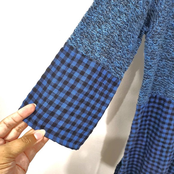 Cutloose Blue Plaid Mix Media Long Sleeve Knit Tunic Top Size S - Picture 4 of 12